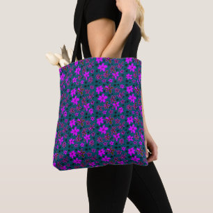 Tote Bag Bouquet Fleur Daisy Meadow Turquoise Magenta Black