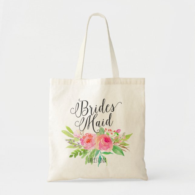 Tote Bag Bouquet floral d'aquarelle|Femme d'honneur personn (Devant)