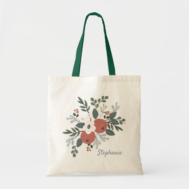Tote Bag Bouquet floral d'art populaire de Noël (Devant)