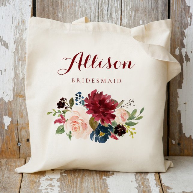 Tote Bag Bouquet floral marine de demoiselle d'honneur de B (Créateur téléchargé)