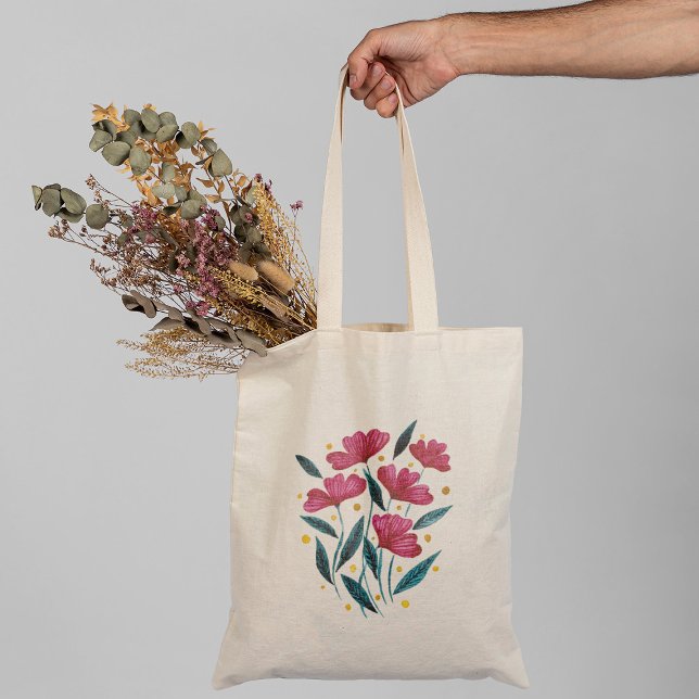 Tote Bag Bouquet floral mignon - magenta et turquoise (Créateur téléchargé)