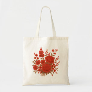 Tote Bag Bouquet floral rouge élégant avec roses romantique