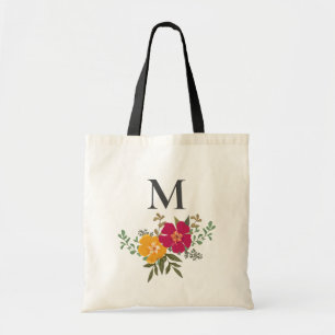 Tote Bag Bouquet floral vibrant monogramme de demoiselle d'