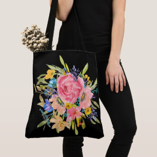 Tote Bag Bouquet Rose d'aquarelle