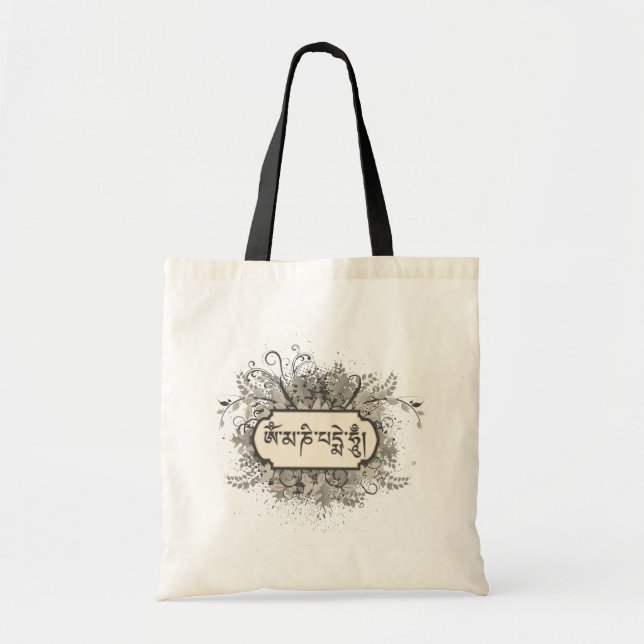 Tote Bag Bourdonnement de l'OM Mani Padme floral (Devant)
