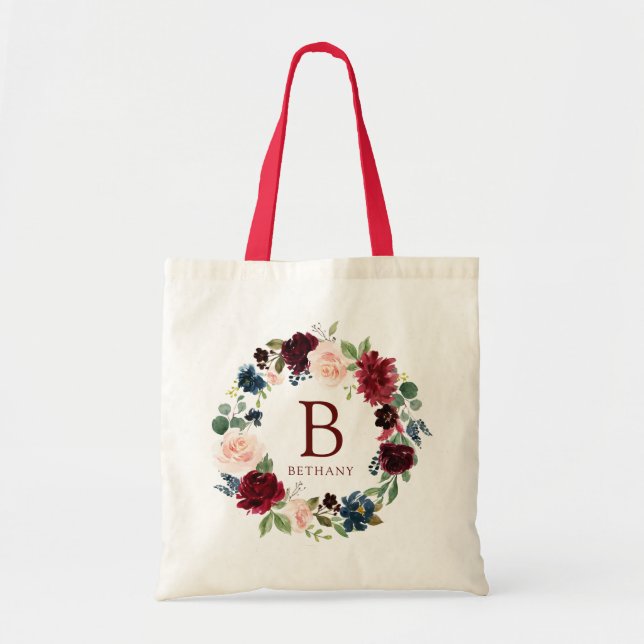 Tote Bag Bourgogne Bouquet Bold Monogramme (Devant)