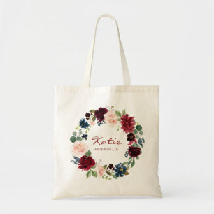 Tote Bag Bourgogne Floral Wreath Bridesmaid Cadeau