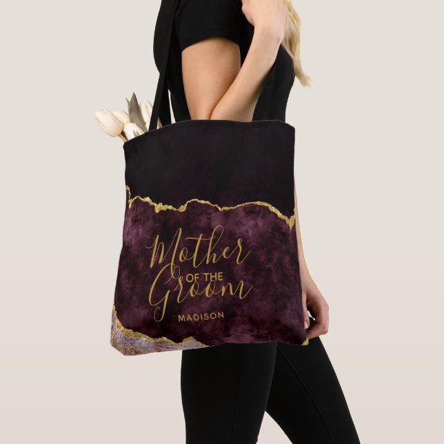 Tote Bag Bourgogne & Gold Foil Agate Mère de la chambre (De près)