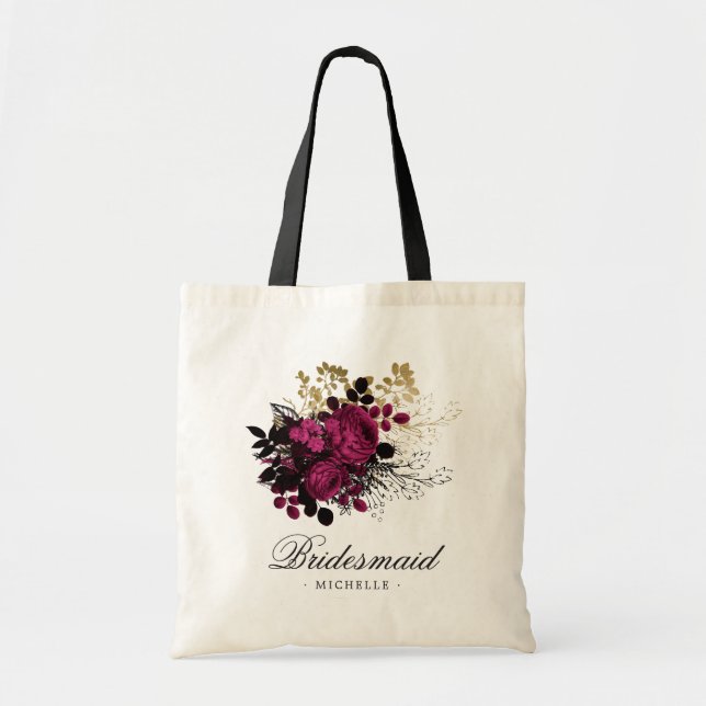 Tote Bag Bourgogne - Marsala et Gold Floral Bridesmaid (Devant)