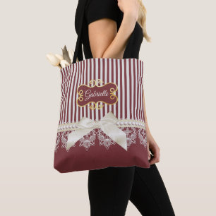 Tote Bag Bourgogne Rayure Dentelle Nom