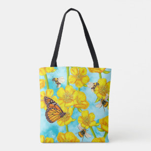 Tote Bag Bouteilles, abeilles et papillons
