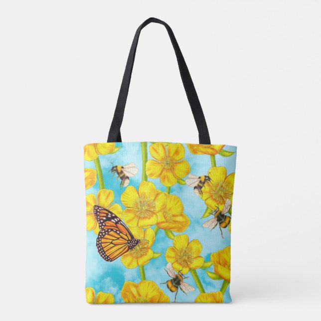 Tote Bag Bouteilles, abeilles et papillons (Dos)