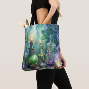 TOTE BAG BOUTEILLES DE POTION ÉFFRAYANTE VERTE ET PURPLE