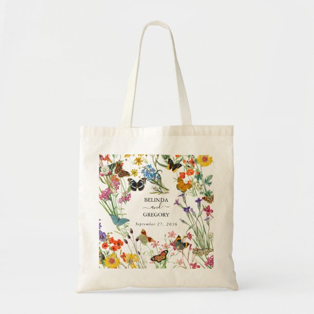 Tote Bag Bouteilles Fleurs sauvages  Mariage floral (Devant)