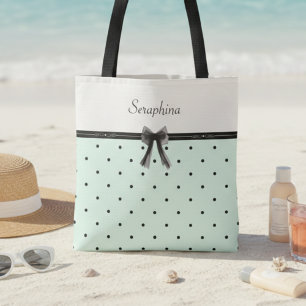 Tote Bag Boutique Chic Monogramme pois vert menthe