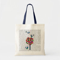 Bouton Arbre et oiseaux Bleu