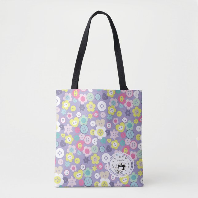 Tote Bag Boutons à coudre d'amour violet (Devant)