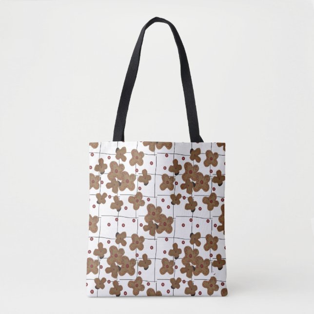 Tote Bag Boutons rouges Fleurs de papier Brown Fourre-tout (Devant)