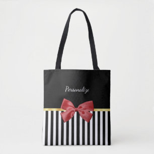Tote Bag Bow rouge classique Grandes noires et blanches ave