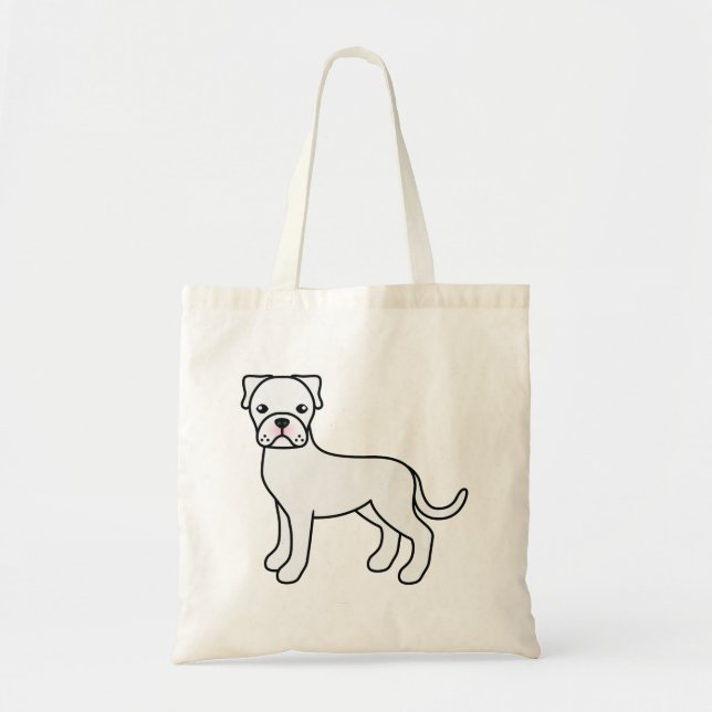 Tote Bag Boxe blanche mignonne chien de dessin (Devant)