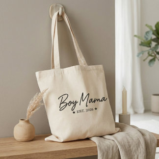 Tote Bag Boy Mama Script Est Year Modern Motherhood Quote