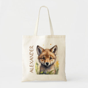 Tote Bag Boys mignon Wolf Faune aquarelle personnalisée