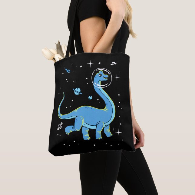 Tote Bag Brachiosaurus Bleu Dinos Dans L'Espace (De près)