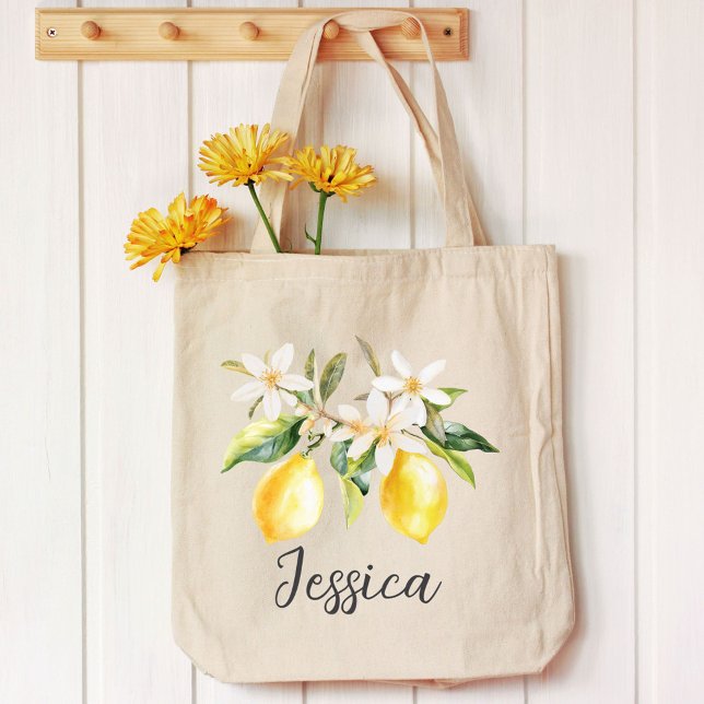 Tote Bag Branche d'arbre aux fruits de citron en monogramme (In situ)