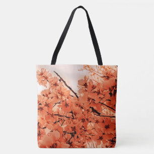 Tote Bag Branches de cerisier ornemental Orange Stylisé
