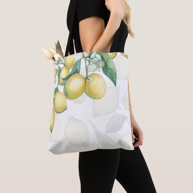 Tote Bag Branches de citron blanc et jaune rustique chic (De près)