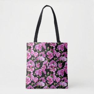 Tote Bag Branches de géranium, bourgeons roses aquarelles.