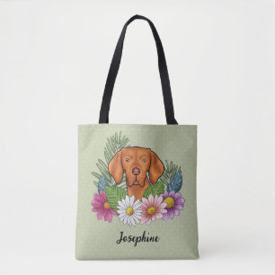 Tote Bag Braque Hongrois Avec Des Fleurs Colorées Et Un Nom