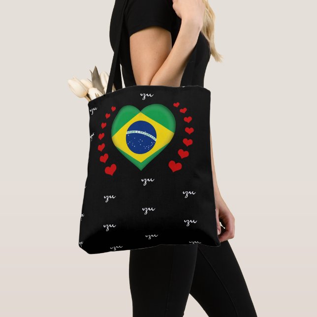 Tote Bag Brésil Drapeau et coeur Drapeau brésilien Mode/spo (De près)