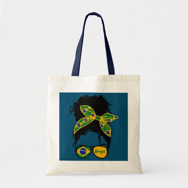 Tote Bag Brésil USA Drapeau brésilien américain Messy Hair  (Devant)