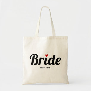 Tote Bag Bride hardie typographie rouge coeur mariage