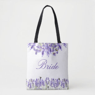 Tote Bag Bride lavande florale violet script