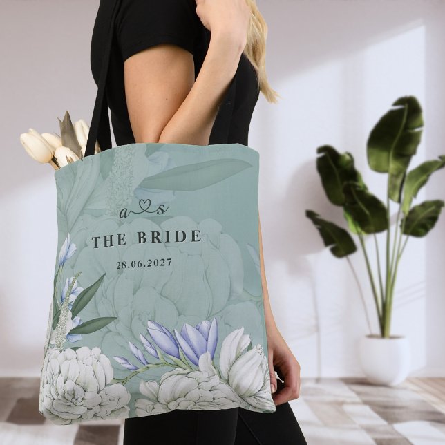 Tote Bag Bride Peony | Sage Green & White Botanical Wedding (Créateur téléchargé)