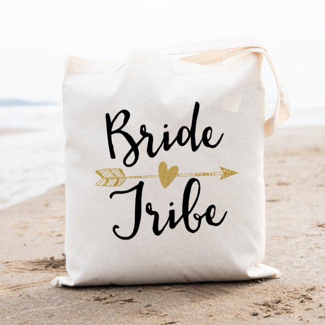 Tote Bag "Bride Tribe" Bridesmaid noir et or (Créateur téléchargé)