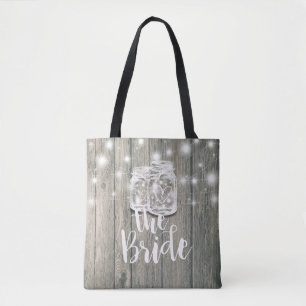 Tote Bag Brides mariages Bois rustique Mason Jar Lumières