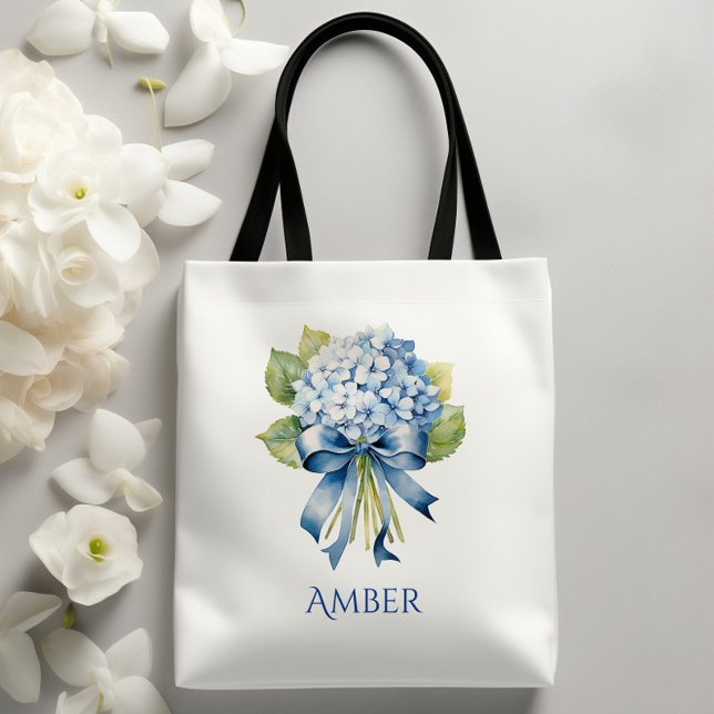 Tote Bag Bridesmaid Blue Hydrangea Bouquet (Blue Hydrangea Bridesmaid Tote)