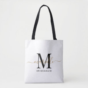 Tote Bag Bridesmaid Cadeau Or Monogramme Blanc
