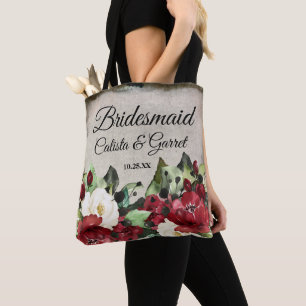 Tote Bag Bridesmaid   Élégant Mariage floral rouge foncé