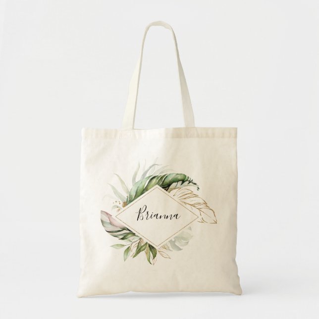 Tote Bag Bridesmaid géométrique Gold Tropical Greenery (Devant)