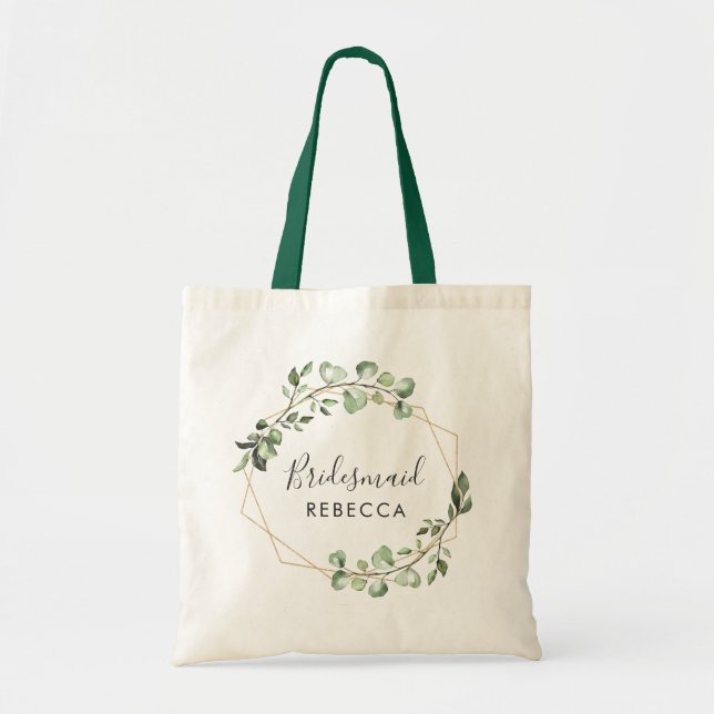 Tote Bag Bridesmaid Gift Greenery Eucalyptus géométrique (Devant)