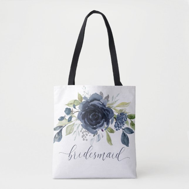 Tote Bag Bridesmaid Gift Party Navy Blue Silver (Devant)