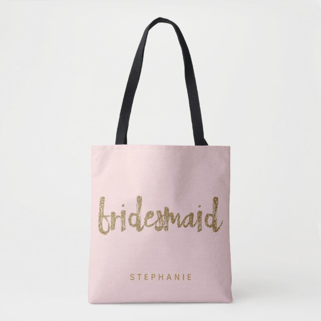 Tote Bag Bridesmaid Gold Parties scintillant Blush PInk (Devant)