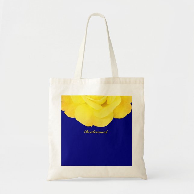 Tote Bag Bridesmaid Marine Jaune Bleu Floral Mat Mariage (Devant)