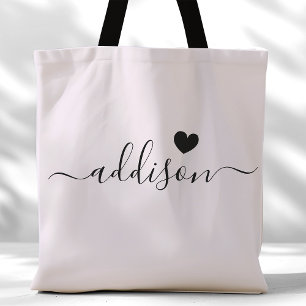 Tote Bag Bridesmaid Moderne Script Heart Lavender Grey