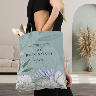 Tote Bag Bridesmaid Peony | Sage Green & White