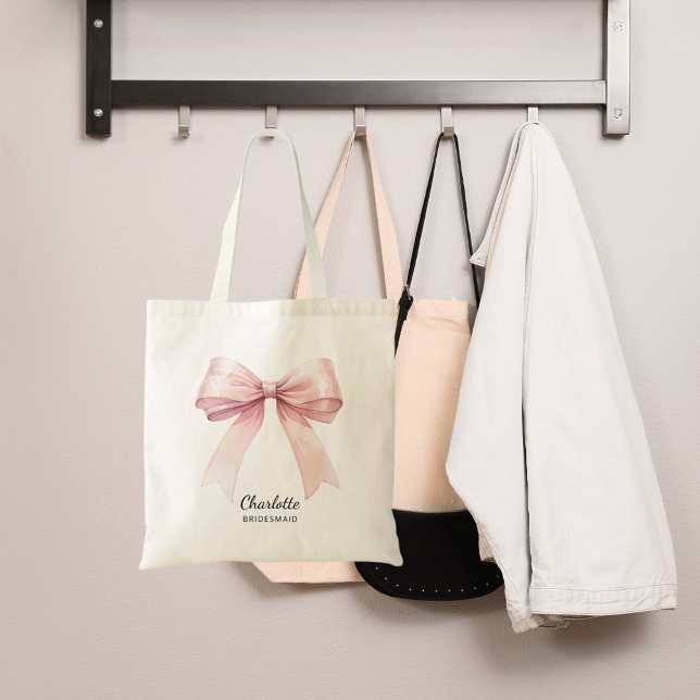 Tote Bag Bridesmaid rose bow élégant nom (Créateur téléchargé)